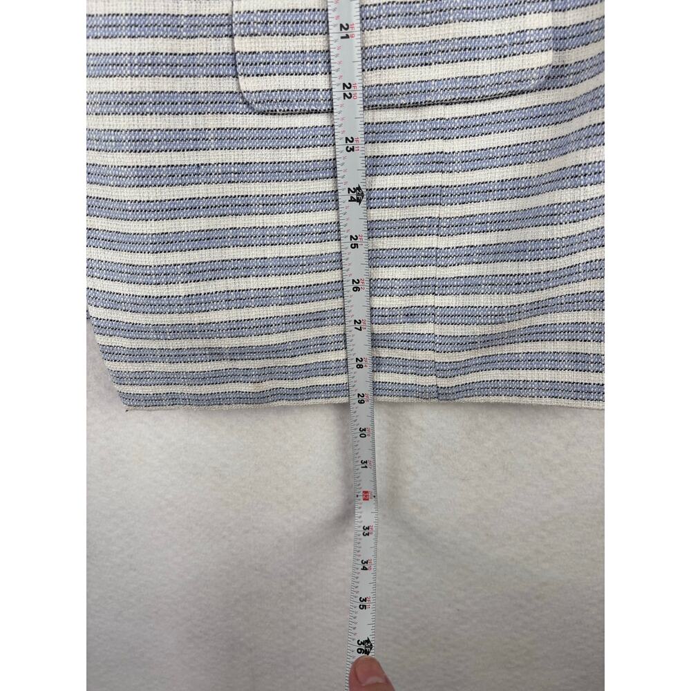J Jill XL Blue White Striped Double Breasted Blazer Coastal Preppy Office Tweed - Picture 6 of 7